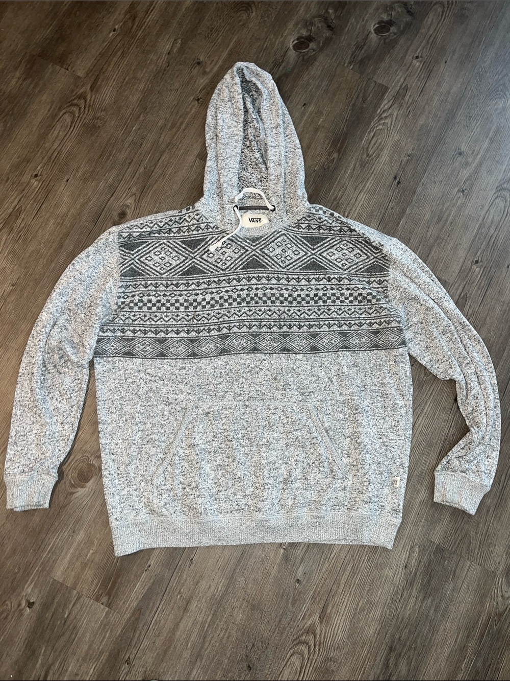 VANS Gray Hooded Sweater with Patterned Yoke